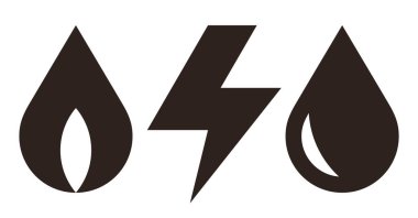 Gaz, elektrik ve su simgesi beyaz arkaplanda izole edildi