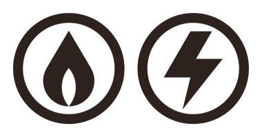 Gaz ve elektrik düğmeleri beyaz arkaplanda izole edildi