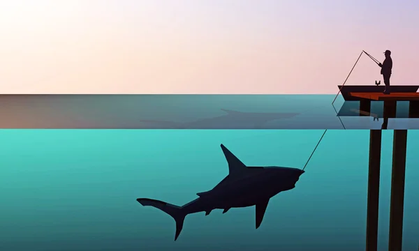 Fiskare jakt en stor haj — Stockfoto