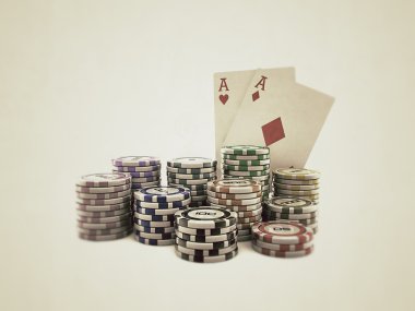 Poker cards with colored chips clipart