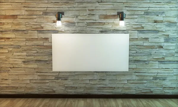Белый холст на кирпичной стене — стоковое фото