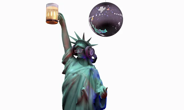 Άγαλμα ελευθερίας, πίνοντας μια μπύρα — Φωτογραφία Αρχείου