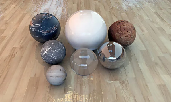 Muitas esferas com materiais de construção — Fotografia de Stock