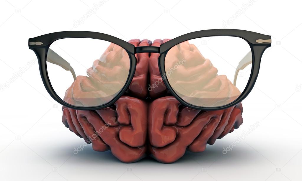big brain with black glasses