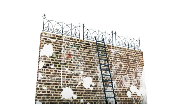 Bakstenen muur met ladder — Stockfoto