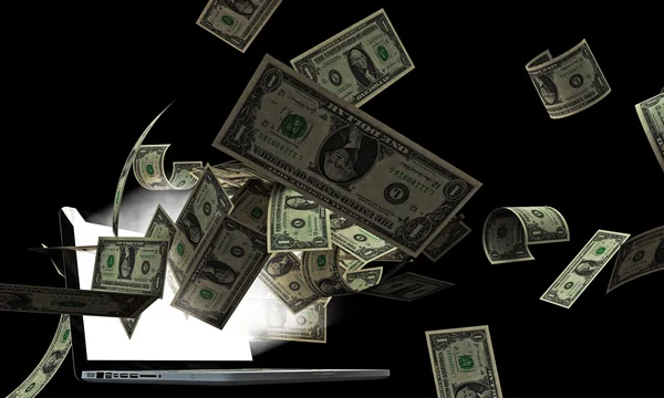 Dollars from laptop — Stock Photo, Image