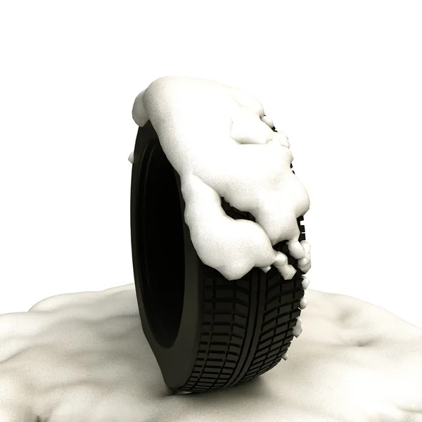 Schwarzer Reifen über Schnee — Stockfoto