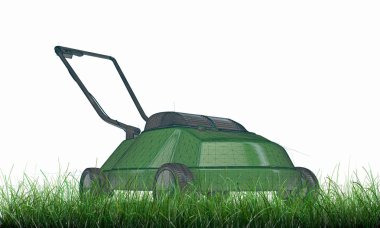 Yeşil çimenlerin üzerinde çim biçme