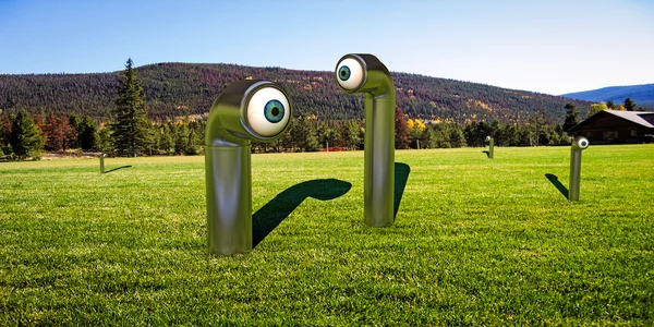 緑の芝生の上の潜望鏡 — ストック写真