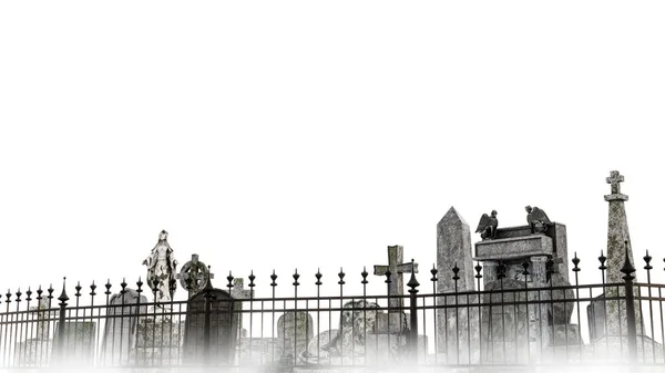 Old Cemetery Isolated White Background Illustration — Stock Photo, Image
