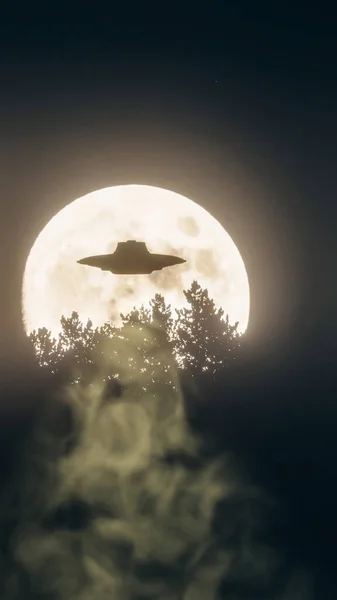 Ufo Ahşap Üzerinde Uçuyor Illüstrasyon — Stok fotoğraf