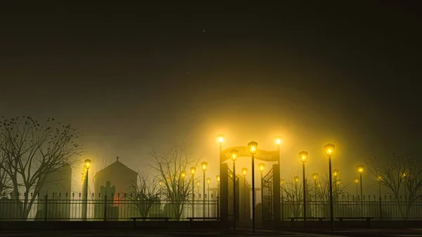 Viejo Cementerio Noche Oscura Ilustración —  Fotos de Stock