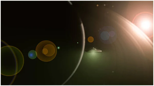 不明物体飞越Saturn 3D图解 — 图库照片