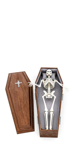 Wooden Coffin Dead Body Isolated White Illustration — Stock Photo, Image