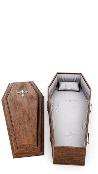 Wooden Coffin Isolated White Background Illustration — Stock Photo, Image