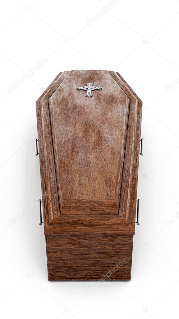 wooden coffin isolated on white background 3d illustration 