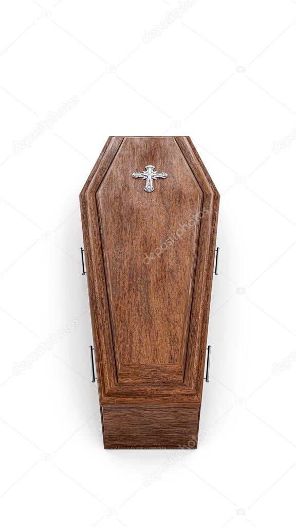 wooden coffin isolated on white background 3d illustration