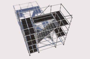 Beyaz arkaplanda bulunan yapı iskeleti 3 boyutlu resimleme 