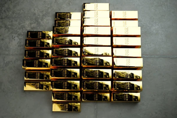 コンクリート床の上の金の棒3Dイラスト — ストック写真