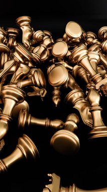 Satranç taşları siyah arkaplanda izole edilmiş 3d illüstrasyon 