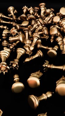 Satranç taşları siyah arkaplanda izole edilmiş 3d illüstrasyon