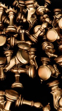 Satranç taşları siyah arkaplanda izole edilmiş 3d illüstrasyon