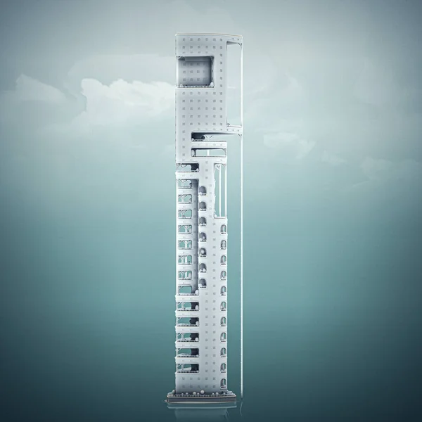 Skyscraper Island Tall Buildings Middle Sea Illustration — Stockfoto