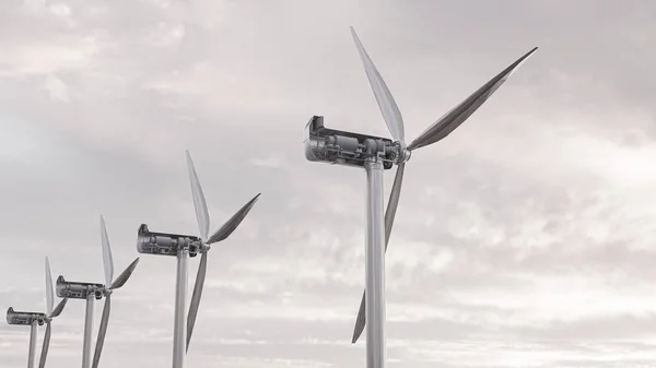 Wind Turbine Towers Cloudy Sky Illustration — 图库照片