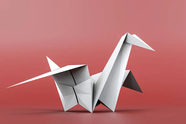 Origami Cisne Aislado Sobre Fondo Rojo Ilustración —  Fotos de Stock