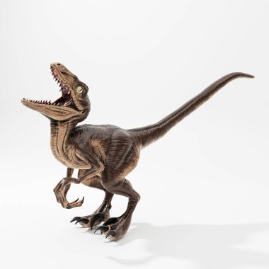 beyaz arkaplanda izole edilmiş velociraptor 3d illüstrasyon 