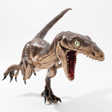 beyaz arkaplanda izole edilmiş velociraptor 3d illüstrasyon