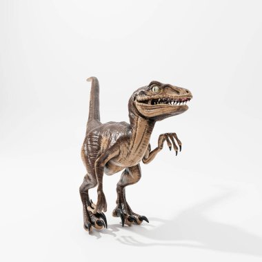 beyaz arkaplanda izole edilmiş velociraptor 3d illüstrasyon