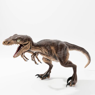 beyaz arkaplanda izole edilmiş velociraptor 3d illüstrasyon