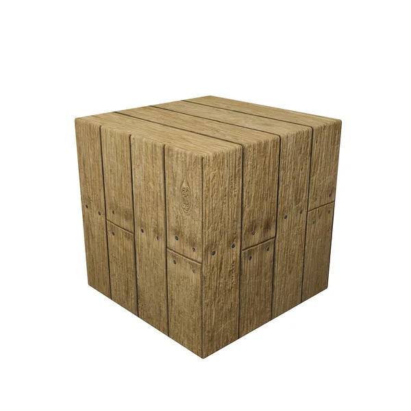 Cube Bois Isolé Sur Fond Blanc Illustration — Photo