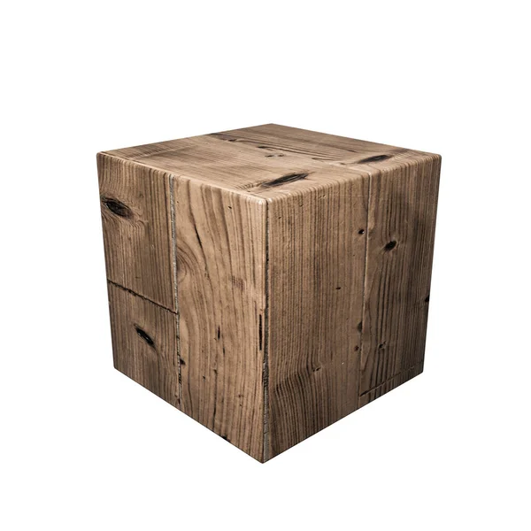 Wooden Cube Isolated White Background Illustration — Stock Photo, Image