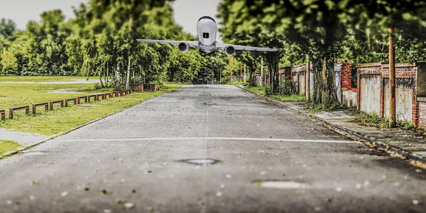 Προσγείωση Αεροπλάνο Ένα Άδειο Δρόμο Εικονογράφηση — Φωτογραφία Αρχείου