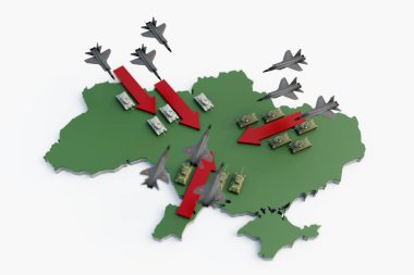 Rus ordusunun Ukrayna 'yı işgali 3D illüstrasyon
