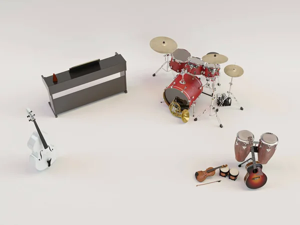 Instrumentos Musicais Isolados Sobre Fundo Branco Ilustração — Fotografia de Stock
