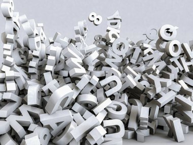 Düşen harfler beyaz arkaplanda izole edilmiş 3d illüstrasyon