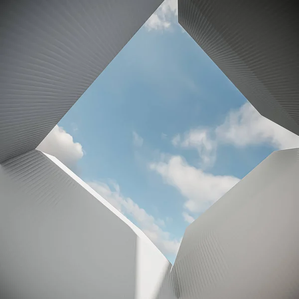 在多云的天空下 一个空纸板箱的3D插图 — 图库照片