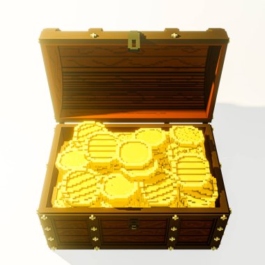 Hazine sandığı beyaz arka planda izole edildi. 3D illüstrasyon