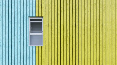 Ahşap duvardaki beyaz pencere 3D illüstrasyon