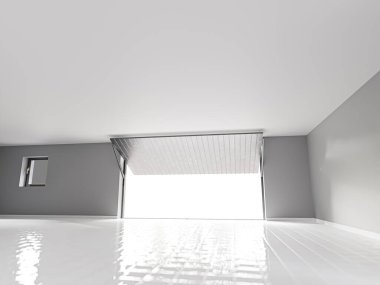 Self Storage unit with open metal door 3d illustration