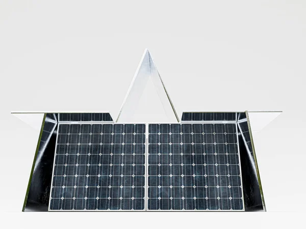 Будинок Сонячної Енергетики Ізольований Білому Тлі Ілюстрація — стокове фото