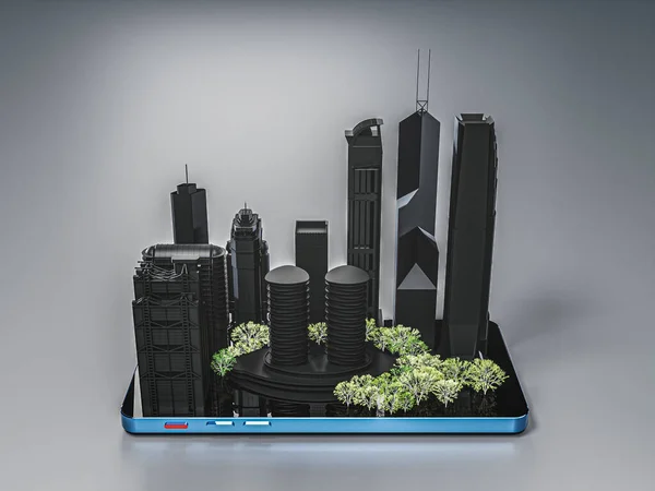 Modernes Telefonprojekt Einer Holographischen Stadt Auf Dem Bildschirm Illustration — Stockfoto