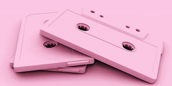 Roze Cassette Tape Geïsoleerd Roze Achtergrond Illustratie — Stockfoto