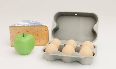 Beyaz arka planda izole edilmiş taze yiyecek. 3D çizim.