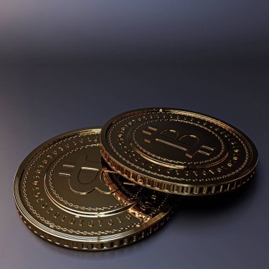 Siyah arkaplanda izole edilmiş bitcoin 3d illüstrasyon