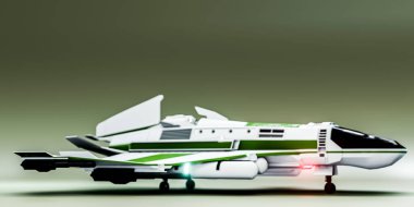 spaceship isolated on green background 3d illustration