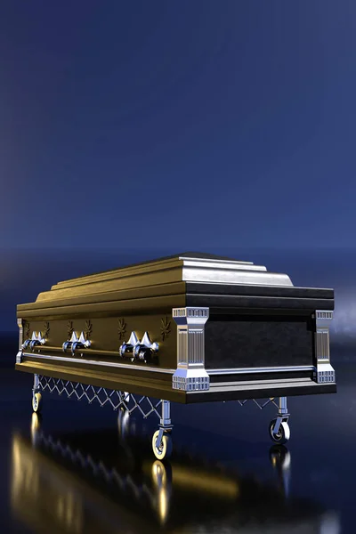 Black Coffin Isolated Blue Background Illustration — Stock Photo, Image